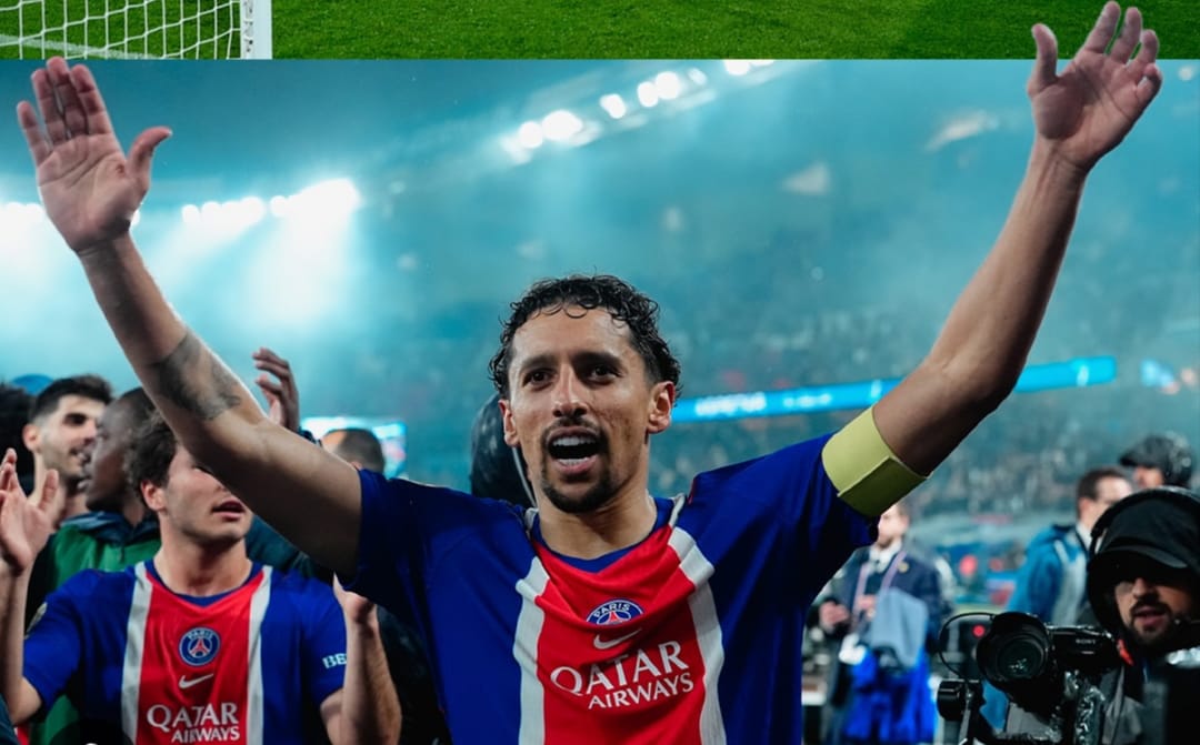 Liga dos Campeões, o zagueiro brasileiro Marquinhos, do PSG