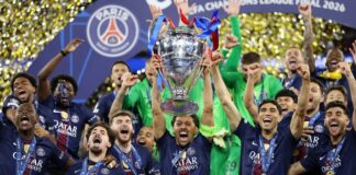 PSG Em feito histórico, o zagueiro brasileiro Marquinhos, capitão do Arsenal, ergue pela segunda vez a taça da Liga dos Campeões