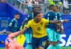 Equador Após o gol de oportunista, Gonzalo Plata explode de alegria ao festejar a virada do Equador sobre a Alemanha