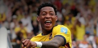 Equador Decisivo para a vaga, Gonzalo Plata explode de alegria no gol da vitória de virada do Equador sobre a Alemanha