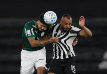 Palmeiras tropeça no Botafogo, perde ponta após 19 rodadas e deixa o Flamengo abrir vantagem na liderança Alexander Barboza na disputa com Athur Cabral
